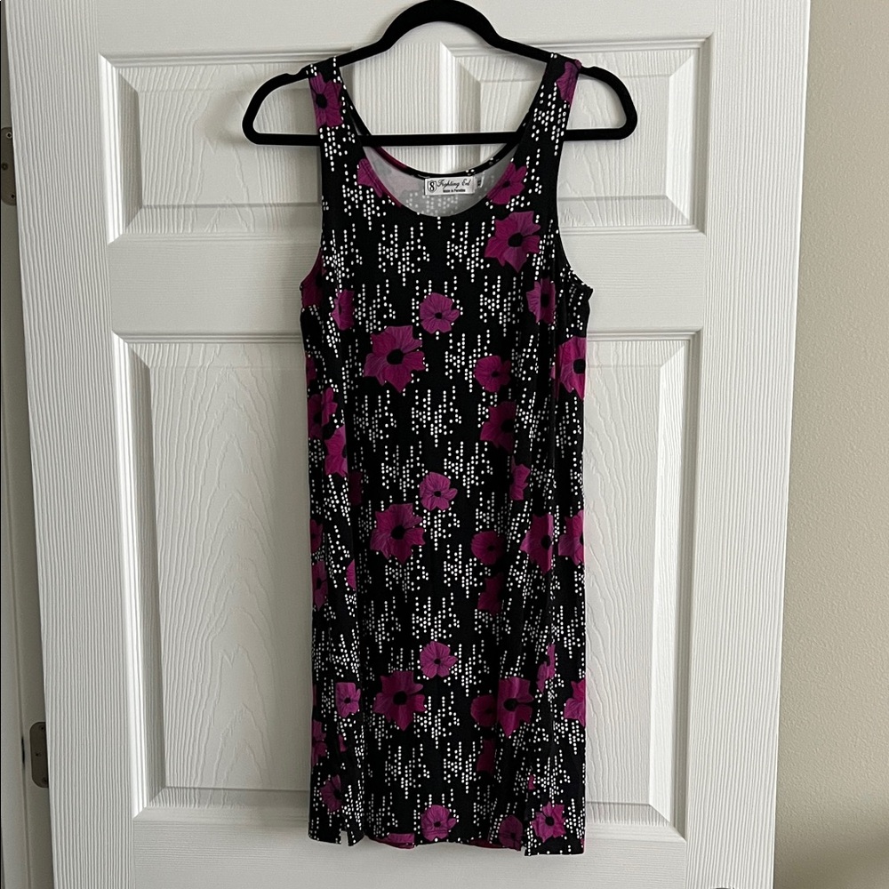Fighting Eel Floral Black and Purple Sleeveless Dress